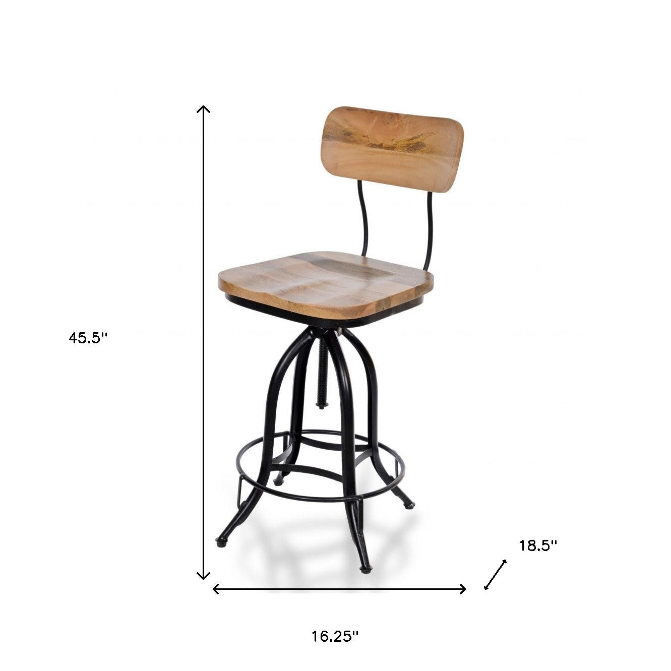 46" Natural Steel Swivel Low Back Adjustable Height Bar Chair With Footrest By Homeroots | Bar Stools | Modishstore - 5