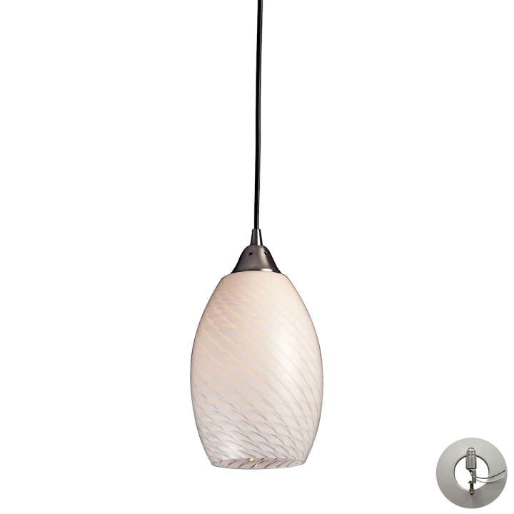 Mulinello 1-Light Mini Pendant in Satin Nickel with White Swirl Glass - Includes Adapter Kit | Pendant Lamps | Modishstore