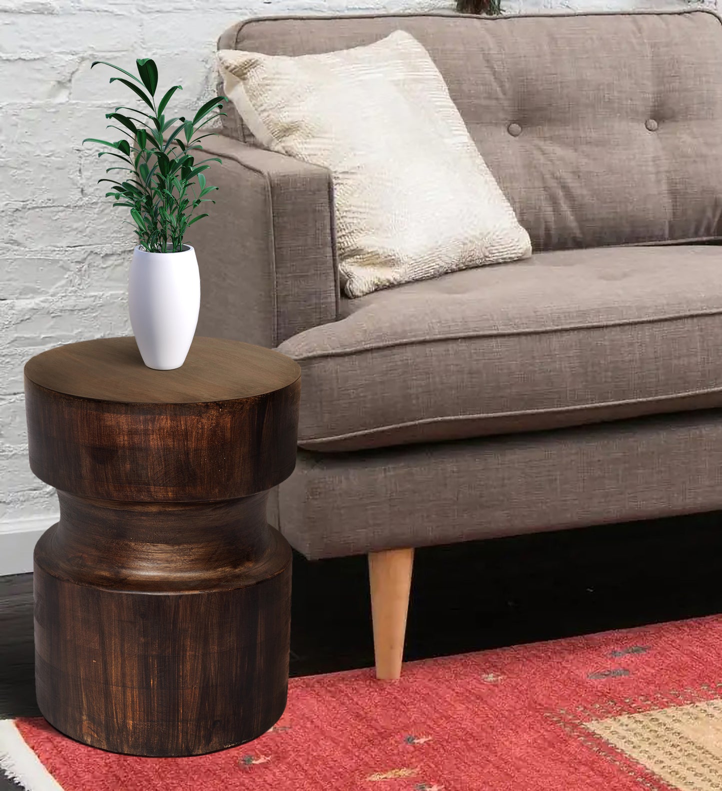 16" Brown Solid Wood Drum End Table By Homeroots | End Tables | Modishstore - 6