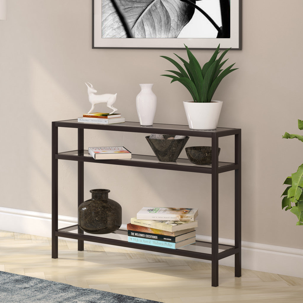 42" Black and Glass Console Table With Storage By Homeroots | Console Tables | Modishstore - 4