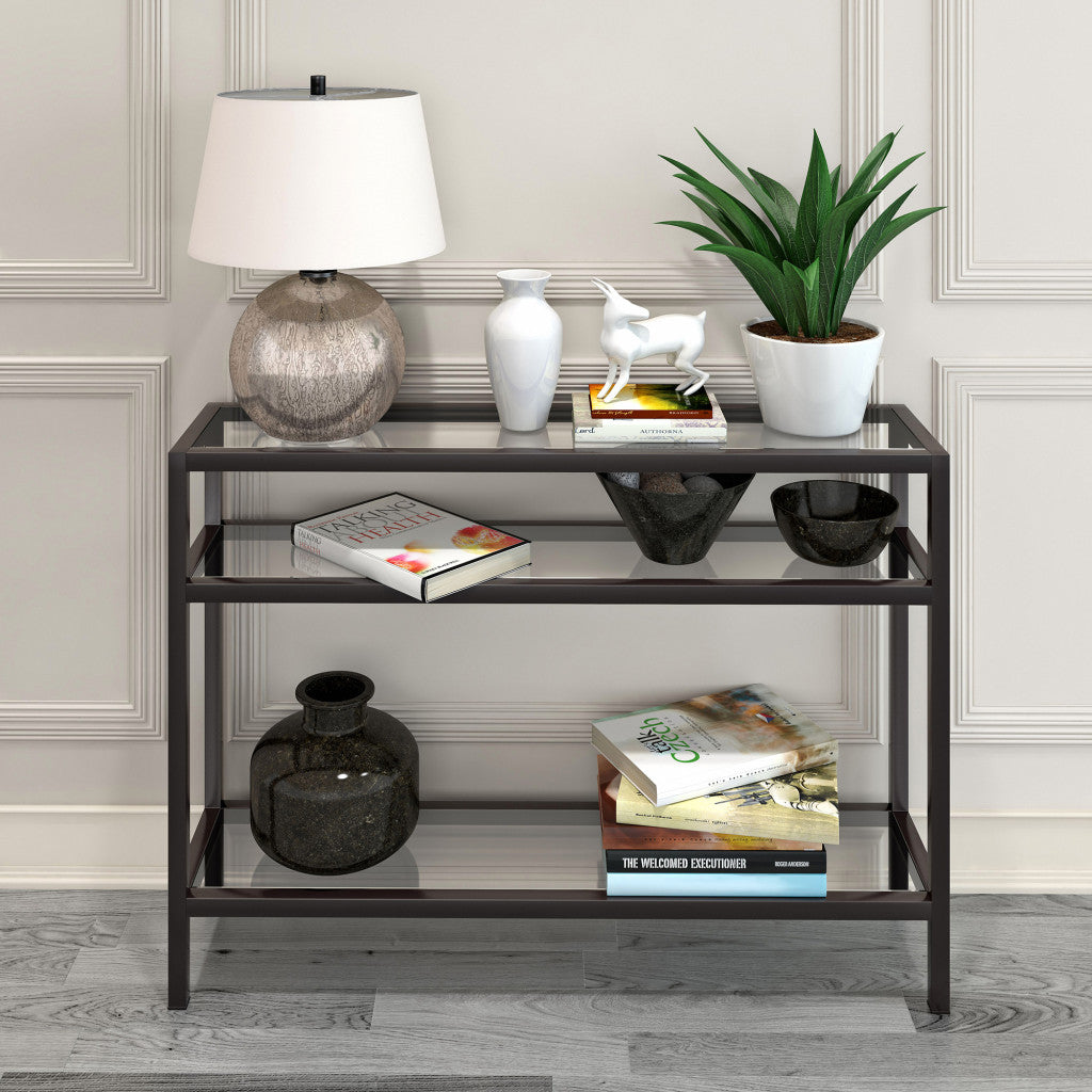 42" Black and Glass Console Table With Storage By Homeroots | Console Tables | Modishstore - 5