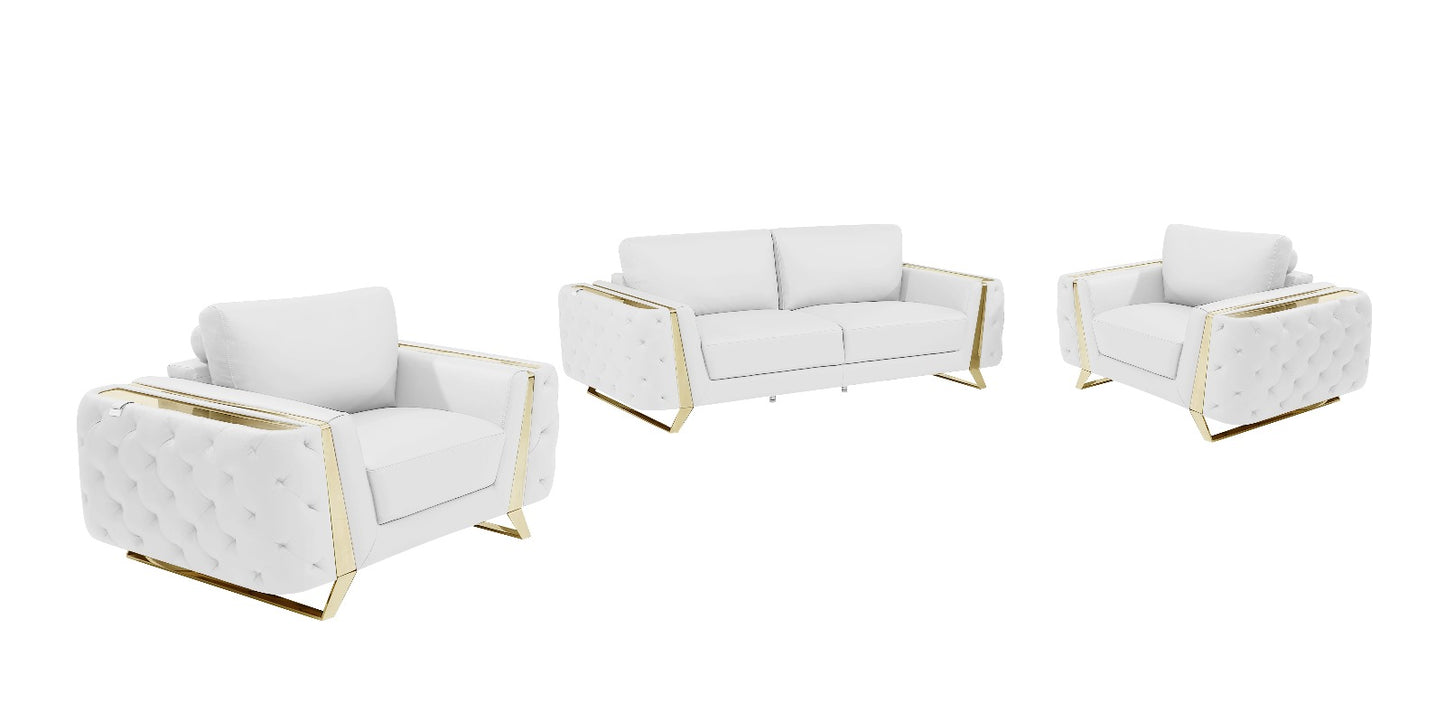 Three Piece White Genuine Leather Six Person Seating Set By Homeroots | Sofa Set | Modishstore - 8