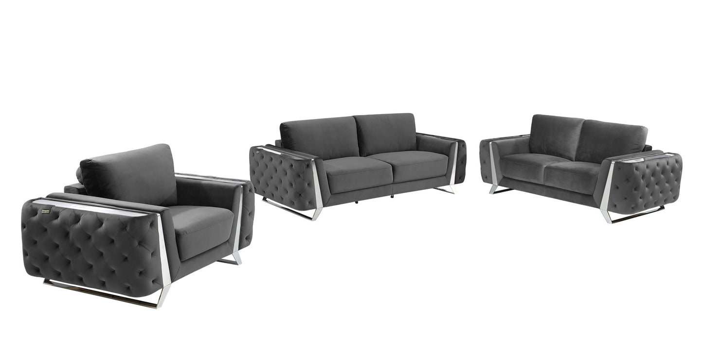 Three Piece Dark Gray Velvet Six Person Seating Set By Homeroots | Sofa Set | Modishstore