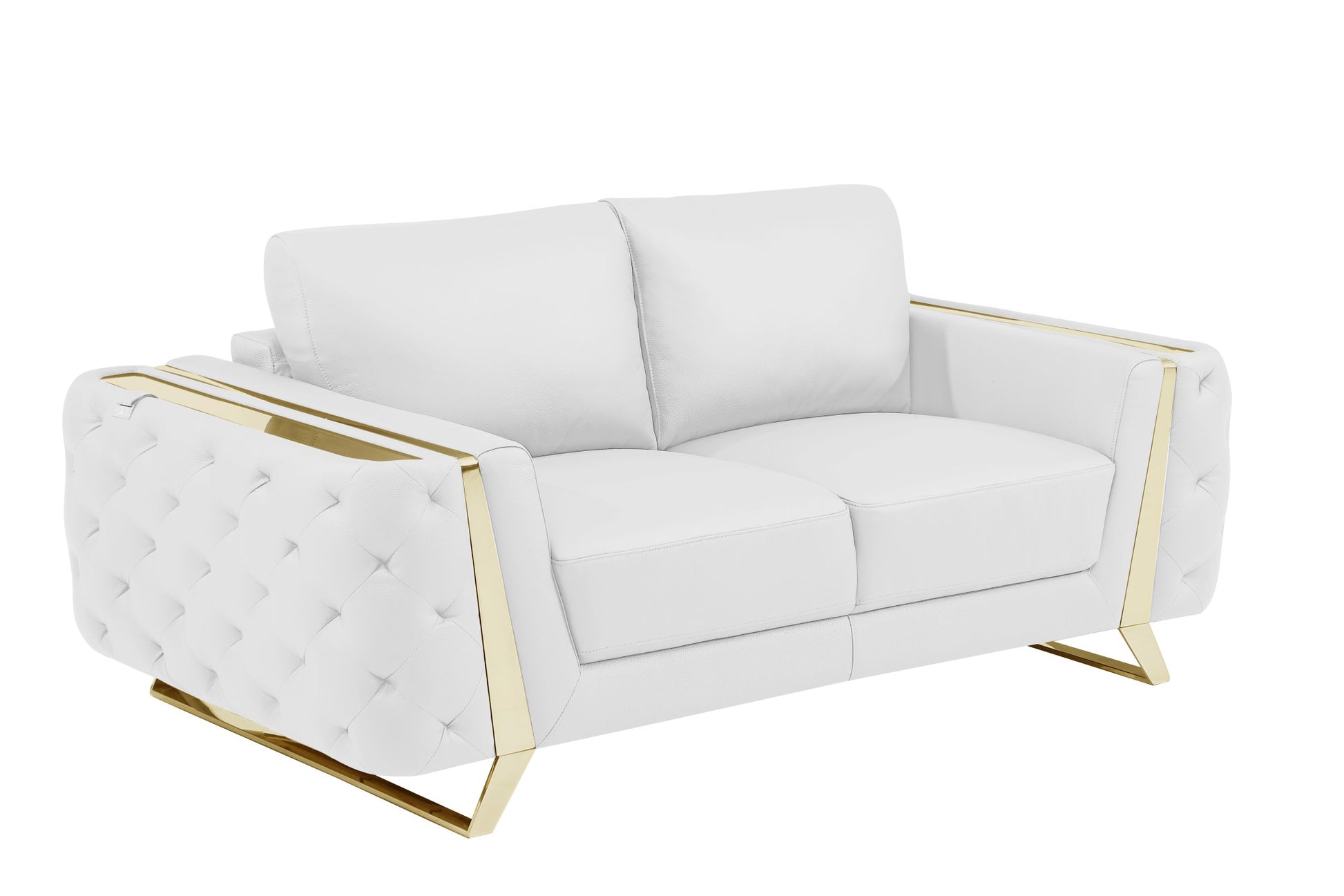 72" White And Gold Genuine Leather Love Seat By Homeroots | Loveseats | Modishstore