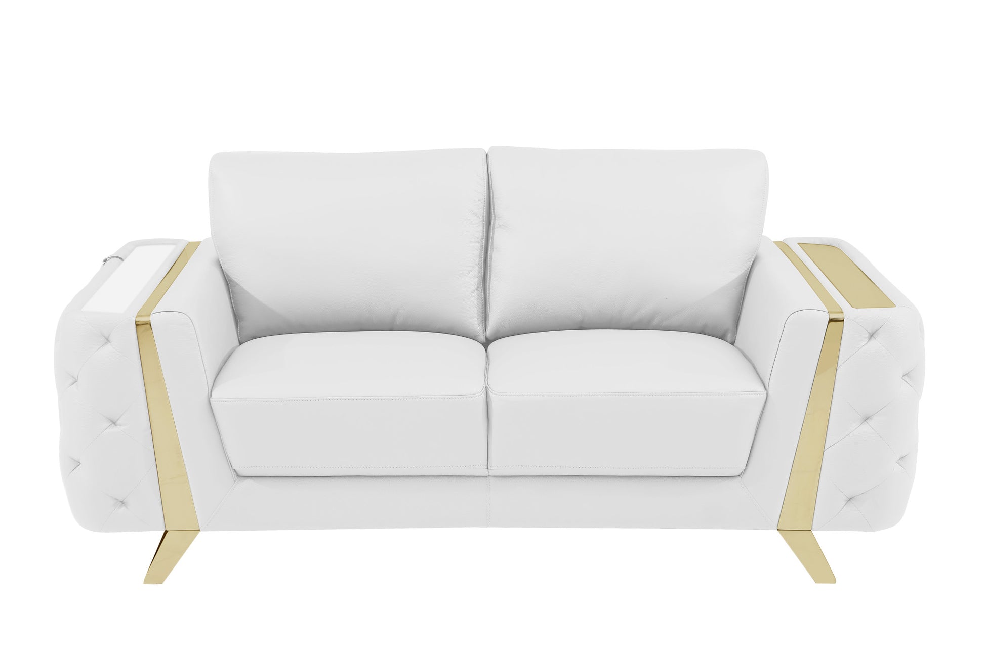 72" White And Gold Genuine Leather Love Seat By Homeroots | Loveseats | Modishstore - 3