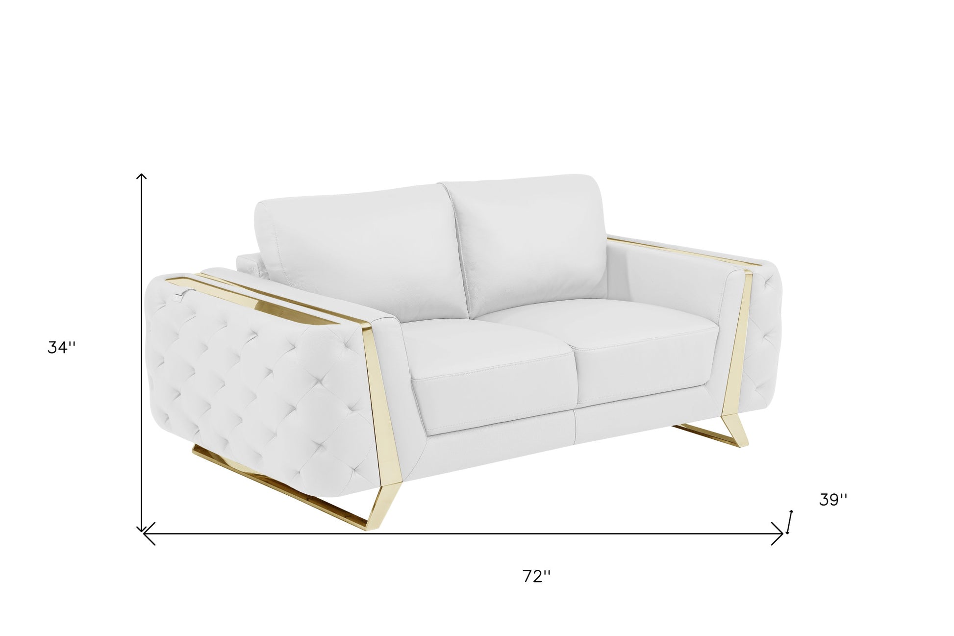 72" White And Gold Genuine Leather Love Seat By Homeroots | Loveseats | Modishstore - 9