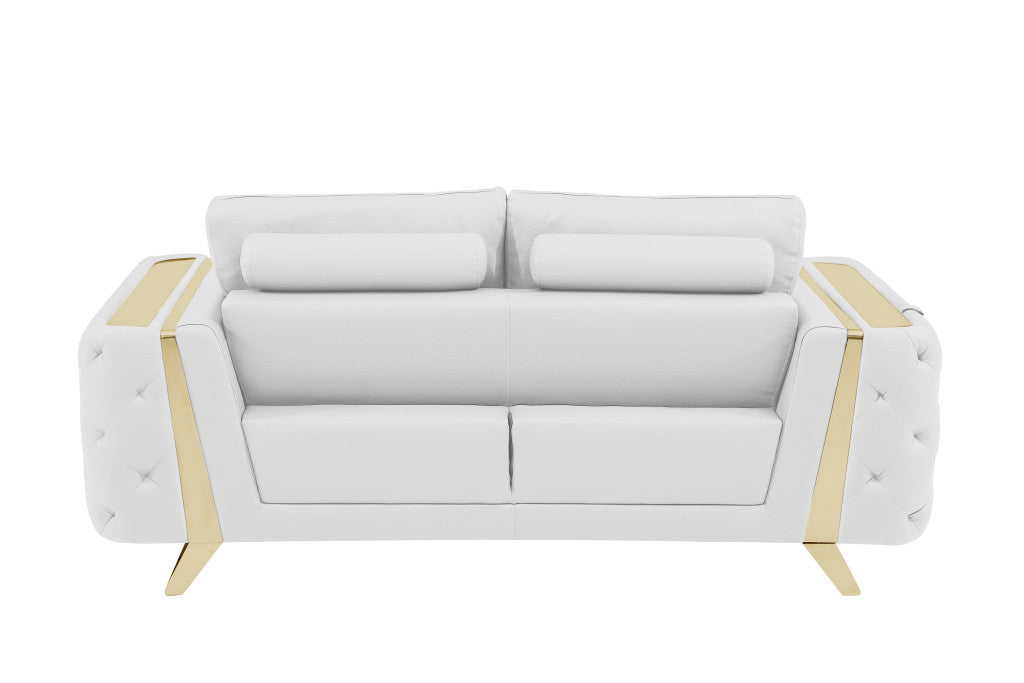 72" White And Gold Genuine Leather Love Seat By Homeroots | Loveseats | Modishstore - 4