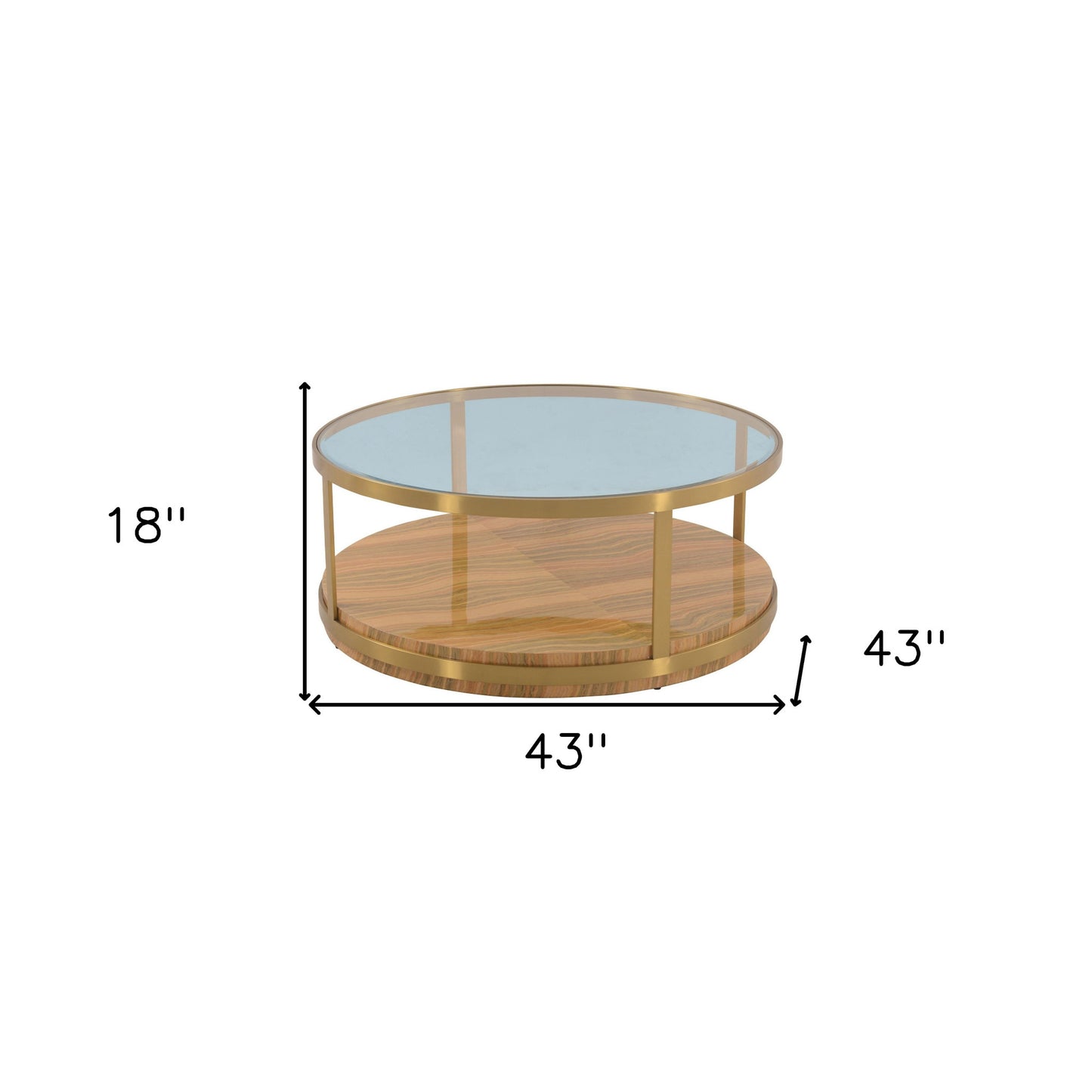 43" Glass And Gold Glass Round Coffee Table With Shelf By Homeroots