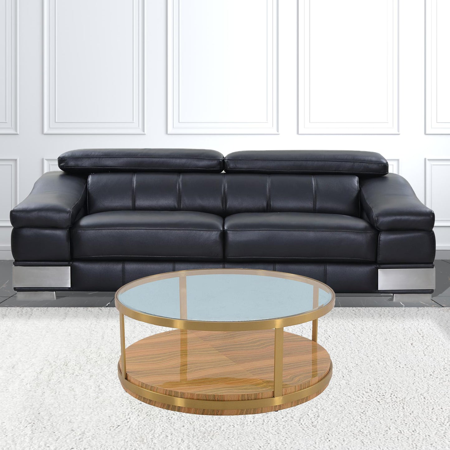 43" Glass And Gold Glass Round Coffee Table With Shelf By Homeroots