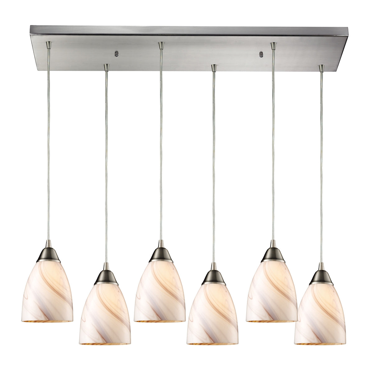 Pierra 6-Light Rectangular Pendant Fixture in Satin Nickel with Creme Swirl Glass ELK Lighting | Pendant Lamps | Modishstore