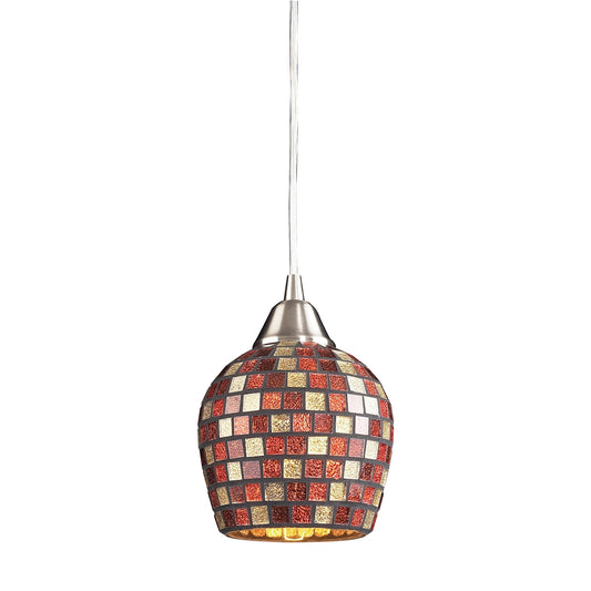 Fusion 1-Light Mini Pendant in Satin Nickel with Multi-colored Mosaic Glass ELK Lighting | Pendant Lamps | Modishstore