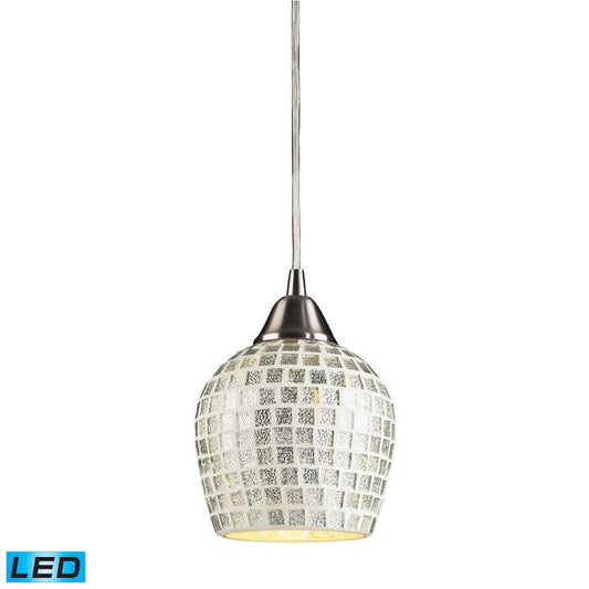 Fusion 1-Light Mini Pendant in Satin Nickel with Silver Mosaic Glass - Includes LED Bulb | Pendant Lamps | Modishstore