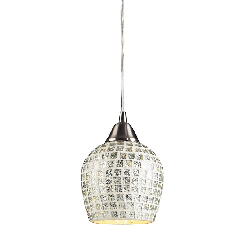 Fusion 1-Light Mini Pendant in Satin Nickel with Silver Mosaic Glass ELK Lighting | Pendant Lamps | Modishstore