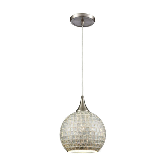 Fusion 1-Light Mini Pendant in Satin Nickel with Silver Mosaic Glass | Pendant Lamps | Modishstore