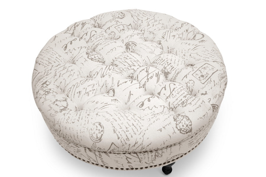 baxton studio palfrey beige script print modern tufted ottoman | Modish Furniture Store-2