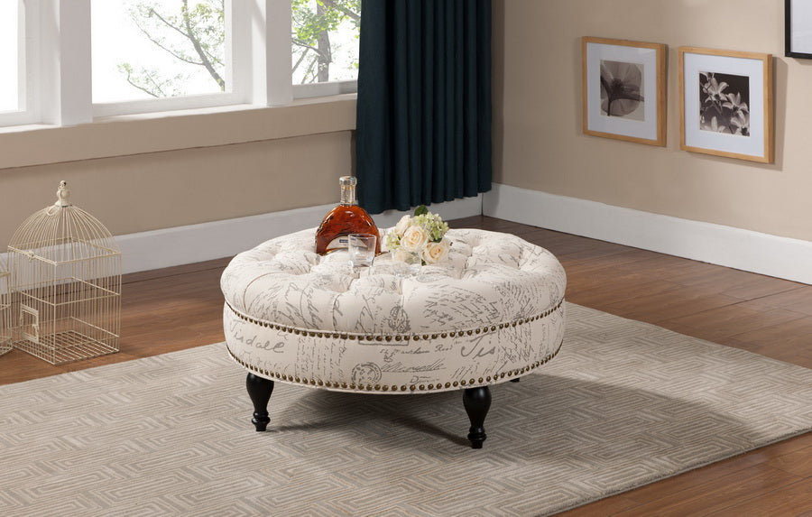 baxton studio palfrey beige script print modern tufted ottoman | Modish Furniture Store-3