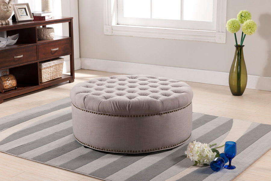 Baxton Studio Iglehart Beige Linen Modern Tufted Ottoman