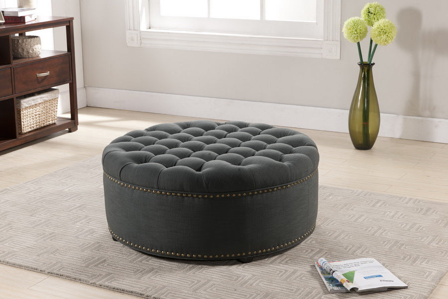 Baxton Studio Iglehart Beige Linen Modern Tufted Ottoman