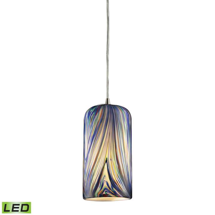 Molten 1-Light Mini Pendant in Satin Nickel with Molten Ocean Glass - Includes LED Bulb | Pendant Lamps | Modishstore