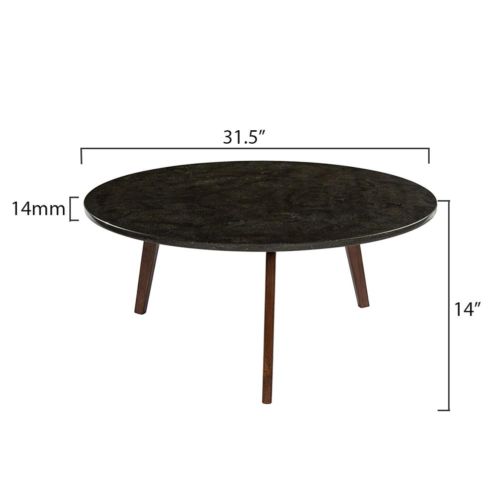 Stella 31" Round Italian Black Marble Coffee Table with Walnut Legs By The Bianco Collection | Coffee Tables | Modishstore - 3