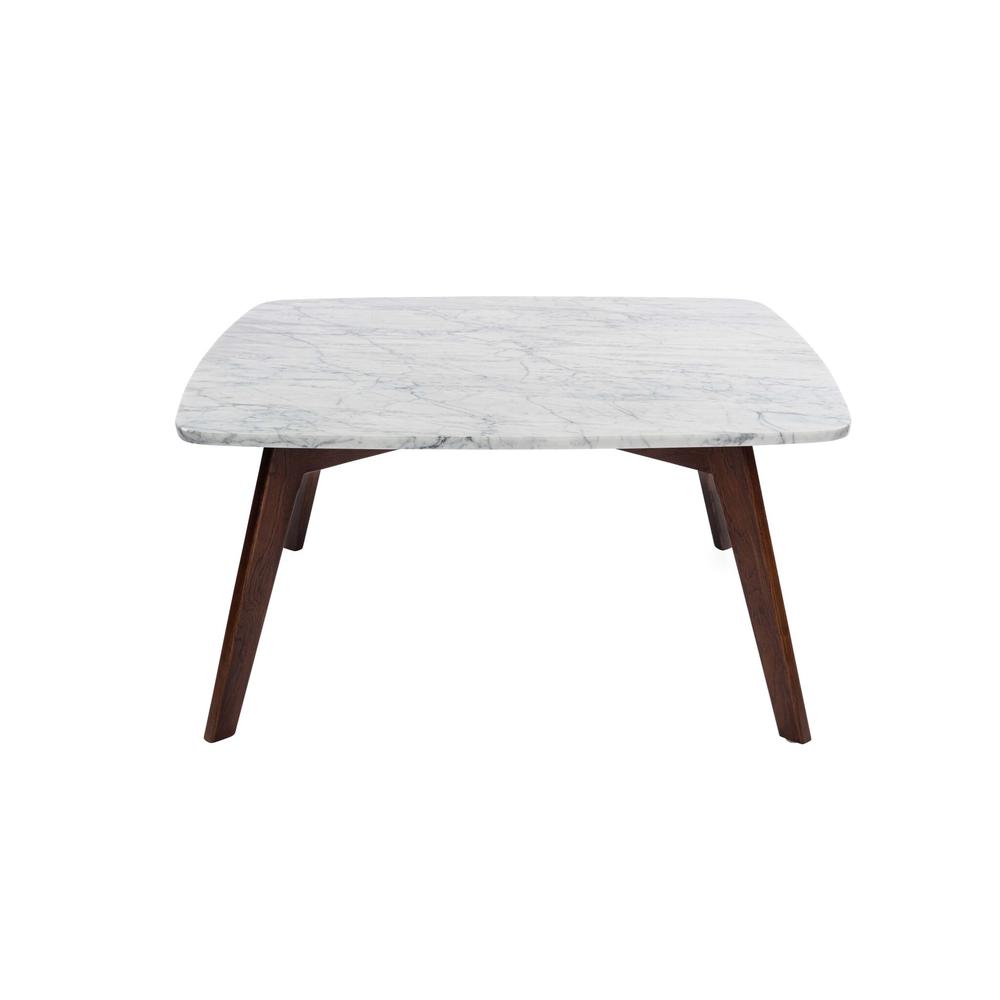 Vezzana 31" Square Italian Carrara White Marble Coffee Table with Walnut Legs By The Bianco Collection | Coffee Tables | Modishstore - 3