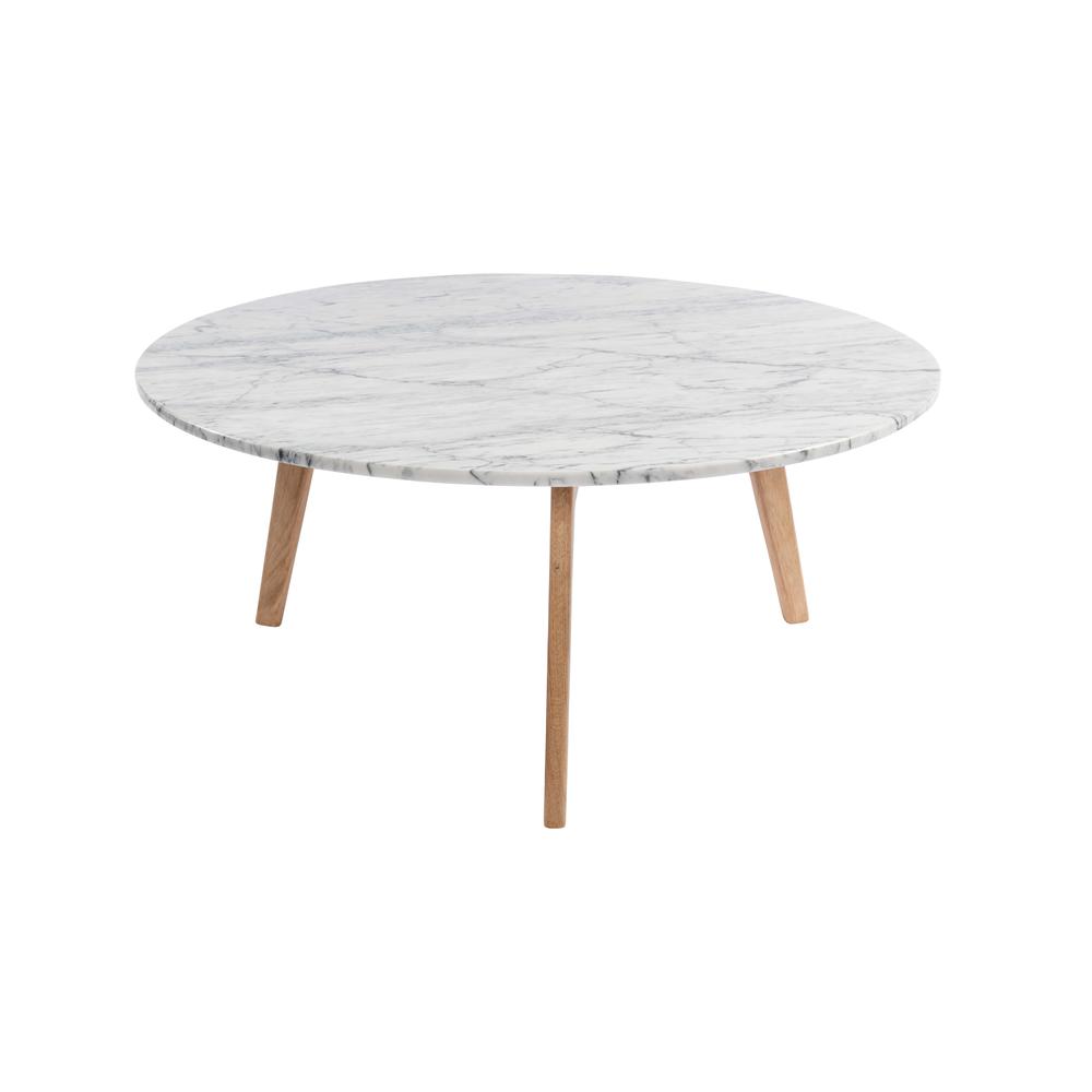 Stella 31" Round Italian Carrara White Marble Coffee Table with Walnut Legs By The Bianco Collection | Coffee Tables | Modishstore - 2