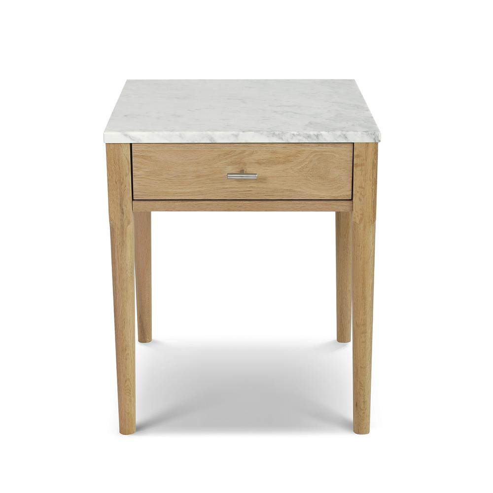 Alto 18" Square Italian Carrara White Marble Side Table with Oak Legs By The Bianco Collection | Side Tables | Modishstore - 2