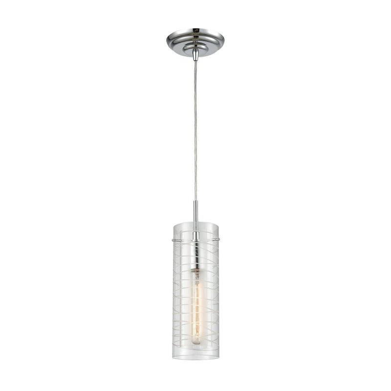 Swirl 1-Light Mini Pendant in Polished Chrome with Clear Etched Glass ELK Lighting | Pendant Lamps | Modishstore