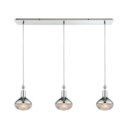 Ravette 3-Light Linear Mini Pendant Fixture in Polished Chrome with Clear Ribbed Glass ELK Lighting 56623/3LP | Pendant Lamps | Modishstore