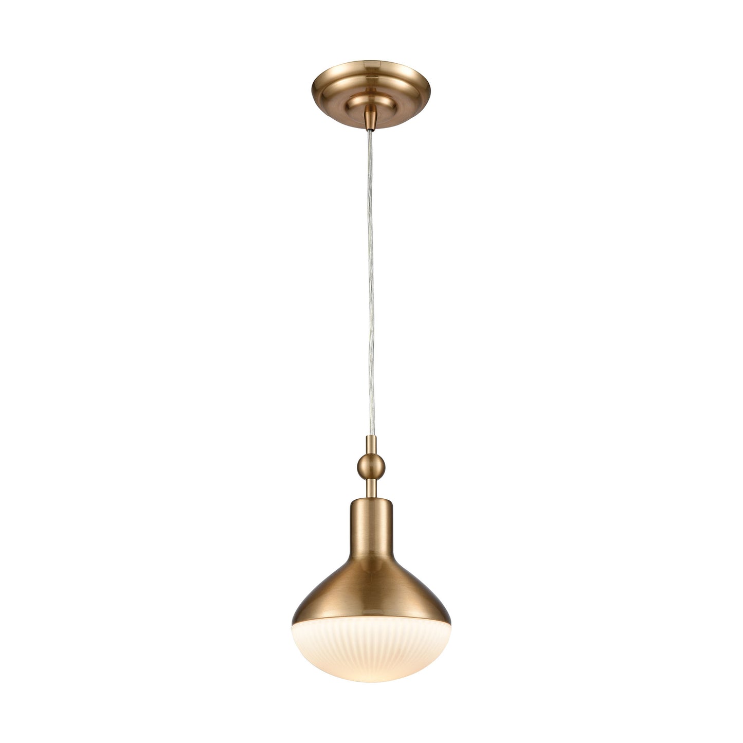 Ravette 1-Light Mini Pendant in Satin Brass with Opal White Ribbed Glass ELK Lighting | Pendant Lamps | Modishstore