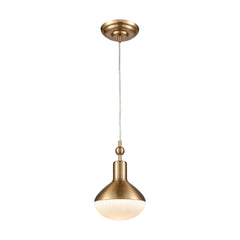 Ravette 1-Light Mini Pendant in Satin Brass with Opal White Ribbed Glass ELK Lighting