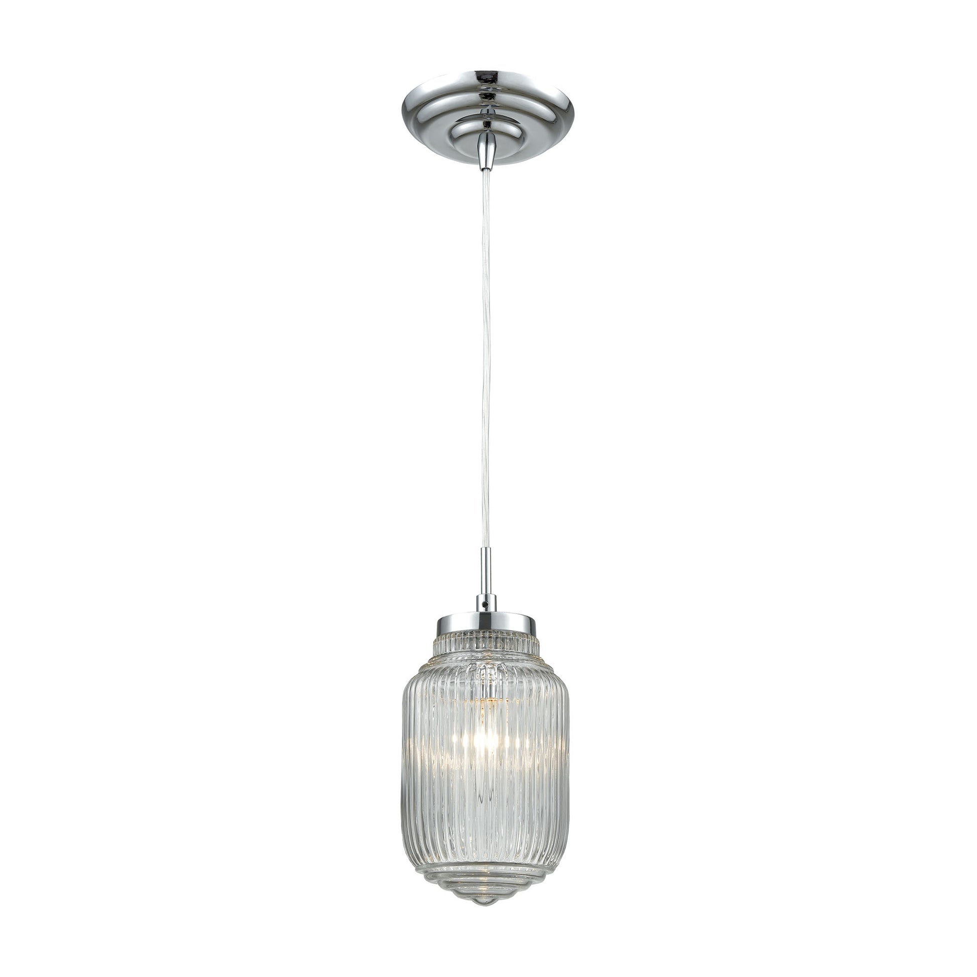 Dubois 1-Light Mini Pendant in Polished Chrome with Clear Ribbed Glass ELK Lighting | Pendant Lamps | Modishstore