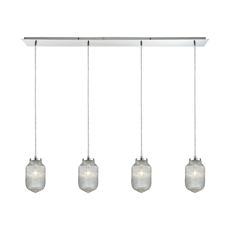 Dubois 4-Light Linear Pendant Fixture in Polished Chrome with Clear Ribbed Glass ELK Lighting | Pendant Lamps | Modishstore