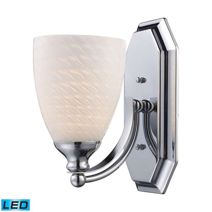 Mix and Match Vanity 1-Light Wall Lamp in Chrome with White Swirl Glass - Includes LED Bulb | Vanity Light | Modishstore