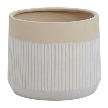 Aveline Ceramic Tan & White Striped Pot By Accent Decor- 3 sizes | Planters, Troughs & Cachepots | Modishstore - 6