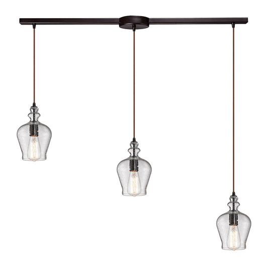 Menlow Park 3-Light Linear Mini Pendant Fixture in Oil Rubbed Bronze with Smoked Glass ELK Lighting | Pendant Lamps | Modishstore