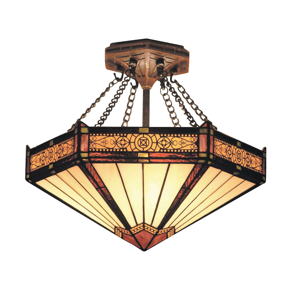 Filigree 3-Light Semi Flush in Aged Bronze with Tiffany Style Glass ELK Lighting | Ceiling Lamps | Modishstore