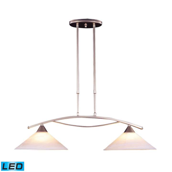 Elysburg 2-Light Island Light in Satin Nickel with White Swirl Glass - Includes LED Bulbs | Pendant Lamps | Modishstore