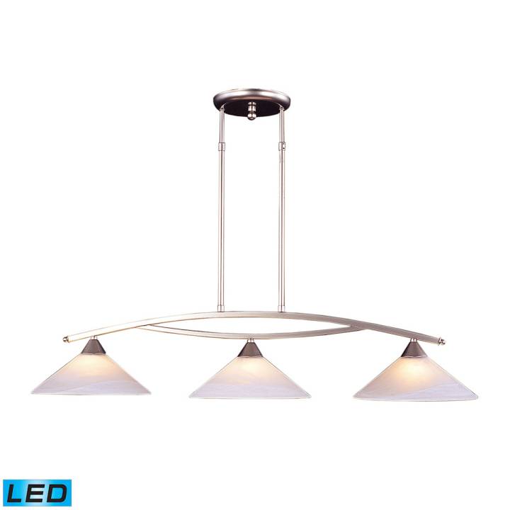 Elysburg 3-Light Island Light in Satin Nickel with White Swirl Glass - Includes LED Bulbs ELK Lighting | Ceiling Lamps | Modishstore