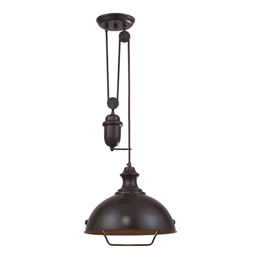 Farmhouse 1-Light Adjustable Pendant in Oiled Bronze with Matching Shade ELK Lighting 65071-1 | Pendant Lamps | Modishstore