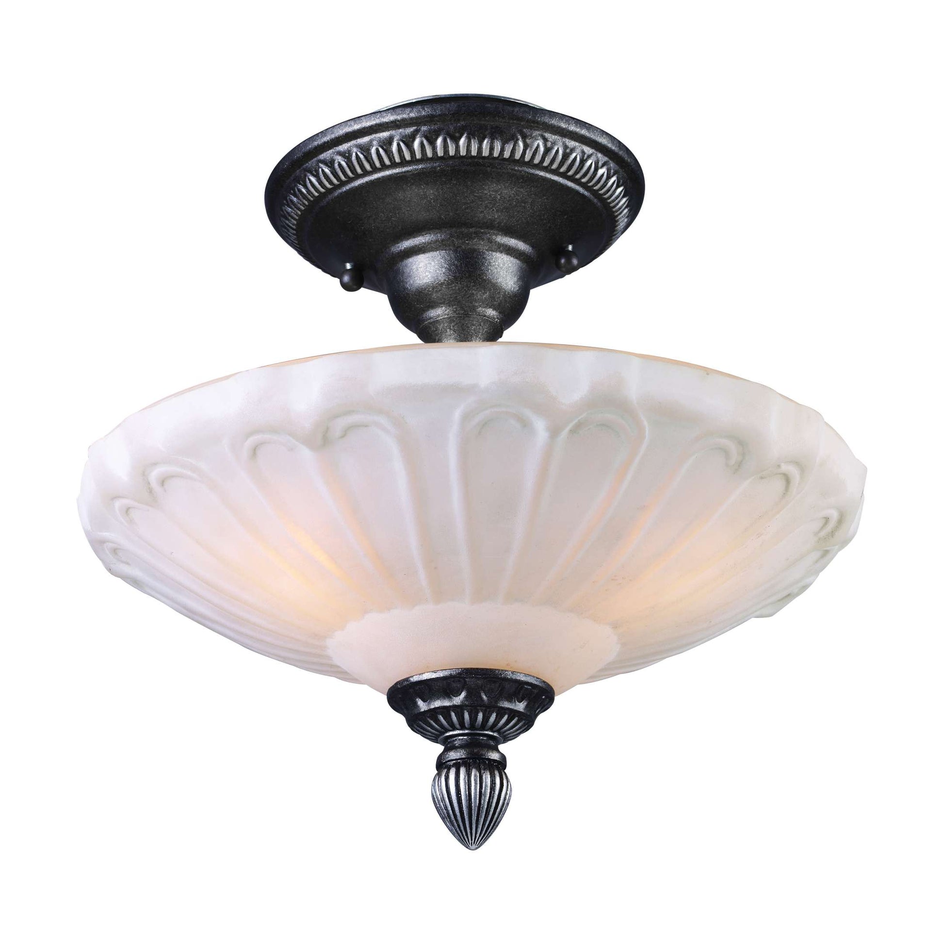 Restoration 3-Light Semi Flush in Dark Silver with White Antique Glass | Ceiling Lamps | Modishstore