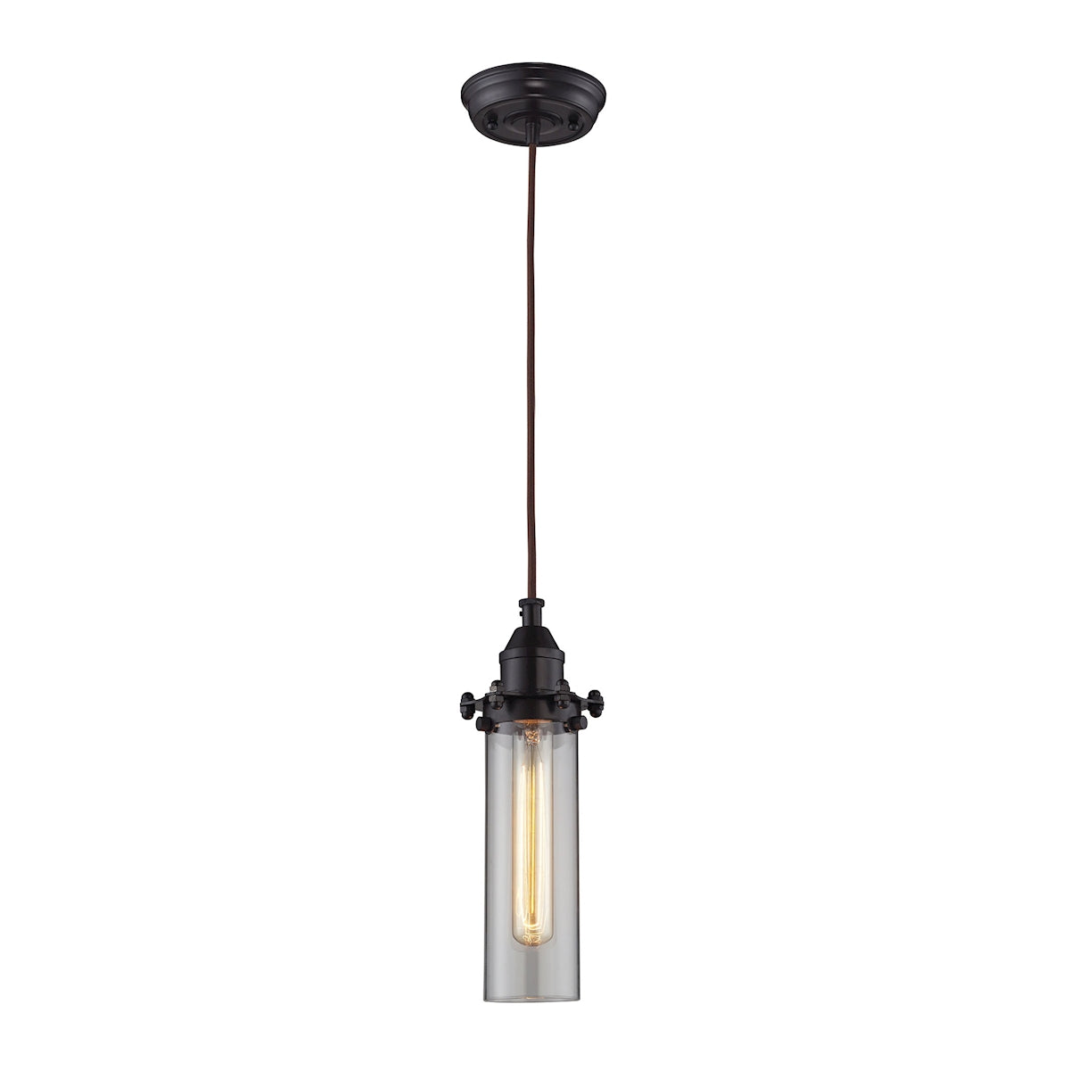 Fulton 1-Light Mini Pendant in Oil Rubbed Bronze with Smoke Glass ELK Lighting | Pendant Lamps | Modishstore