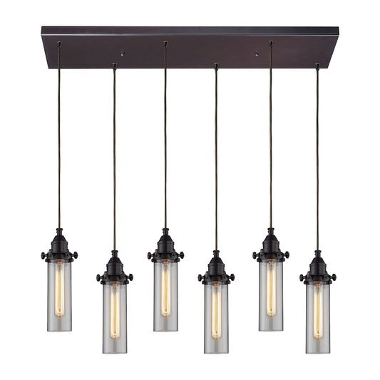 Fulton 6-Light Rectangular Pendant Fixture in Oil Rubbed Bronze with Smoke Glass ELK Lighting | Pendant Lamps | Modishstore