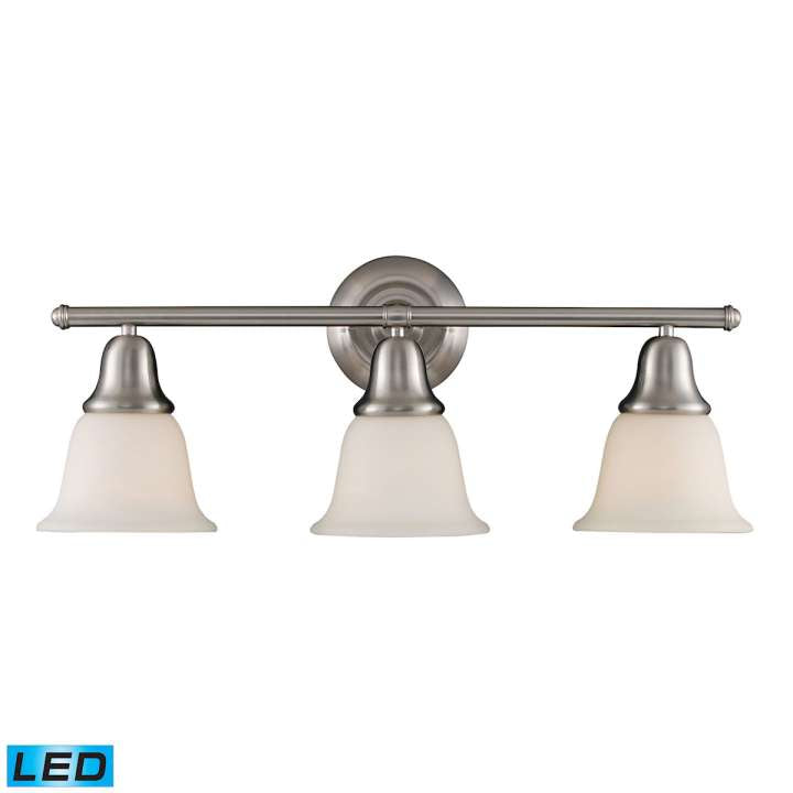 Berwick 3-Light Vanity Lamp in Brushed Nickel with White Glass - Includes LED Bulbs | Vanity Light | Modishstore