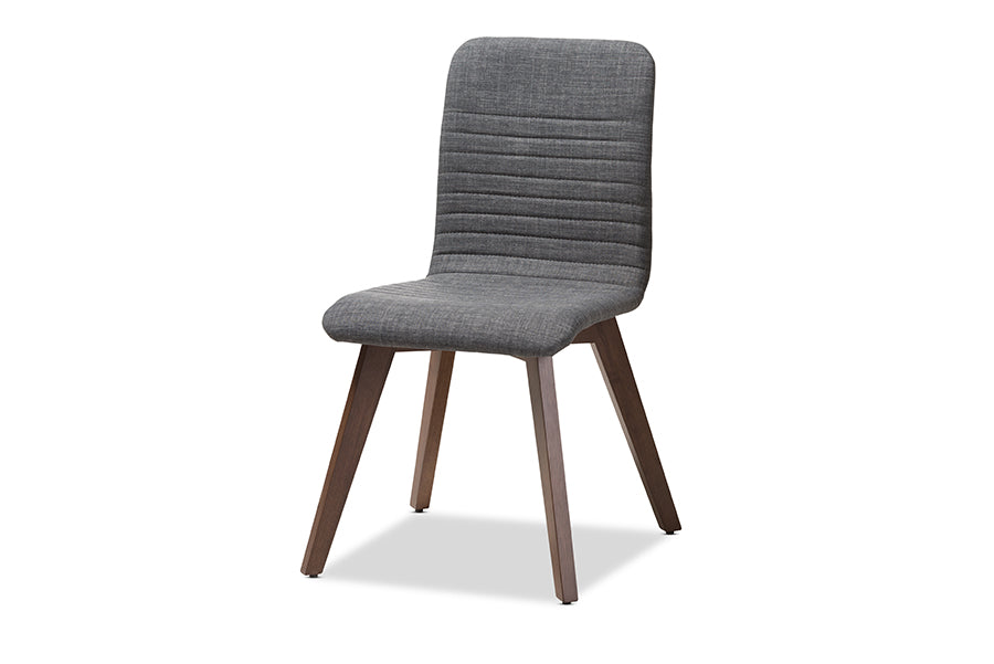 Baxton Studio Sugar Mid-century Retro Modern Scandinavian Style Dark Grey Fabric Upholstered Walnut Wood Finishing Dining Chair (Set of 2) | Dining Chairs | Modishstore - 4