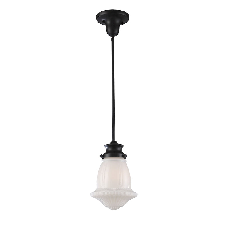 Schoolhouse 1-Light Mini Pendant in Oiled Bronze with White Glass ELK Lighting 69039-1 | Pendant Lamps | Modishstore