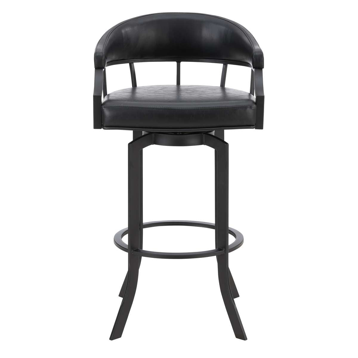 Pharaoh Swivel 30" Black Powder Coated and Black Faux Leather Metal Bar Stool By Armen Living | Bar Stools | Modishstore - 2