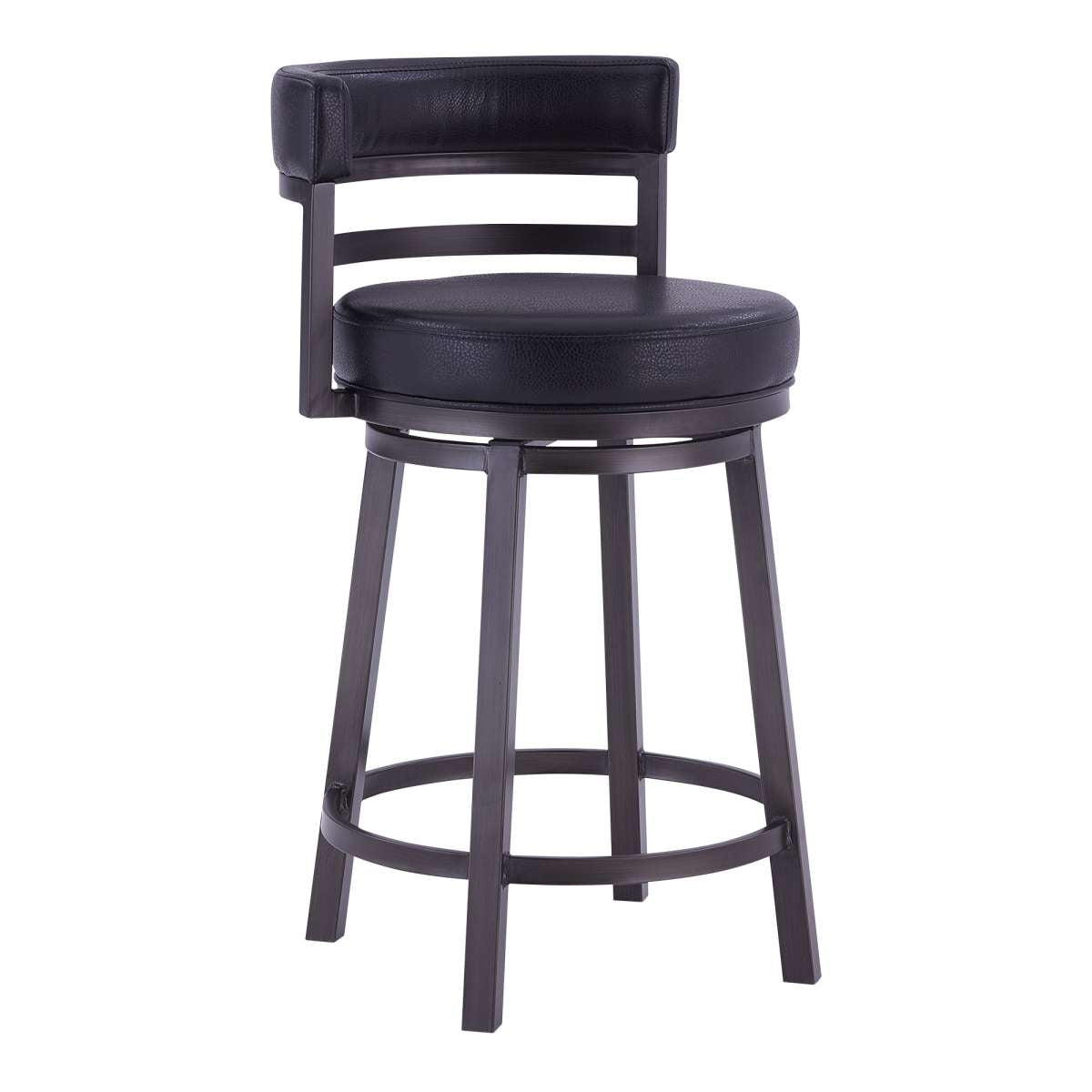 Titana 30" Bar Height Metal Swivel Barstool in Ford Black Pu and Mineral Finish By Armen Living | Bar Stools | Modishstore