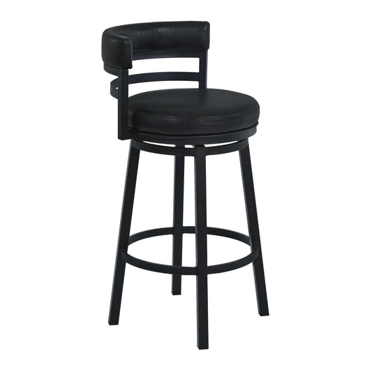 Titana 30" Bar Height Metal Swivel Barstool in Ford Black Pu and Black Finish By Armen Living | Bar Stools | Modishstore