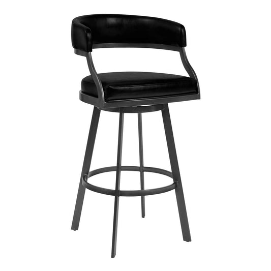 Dione 26" Counter Height Barstool in Mineral Finish and Vintage Black Faux Leather By Armen Living | Bar Stools | Modishstore